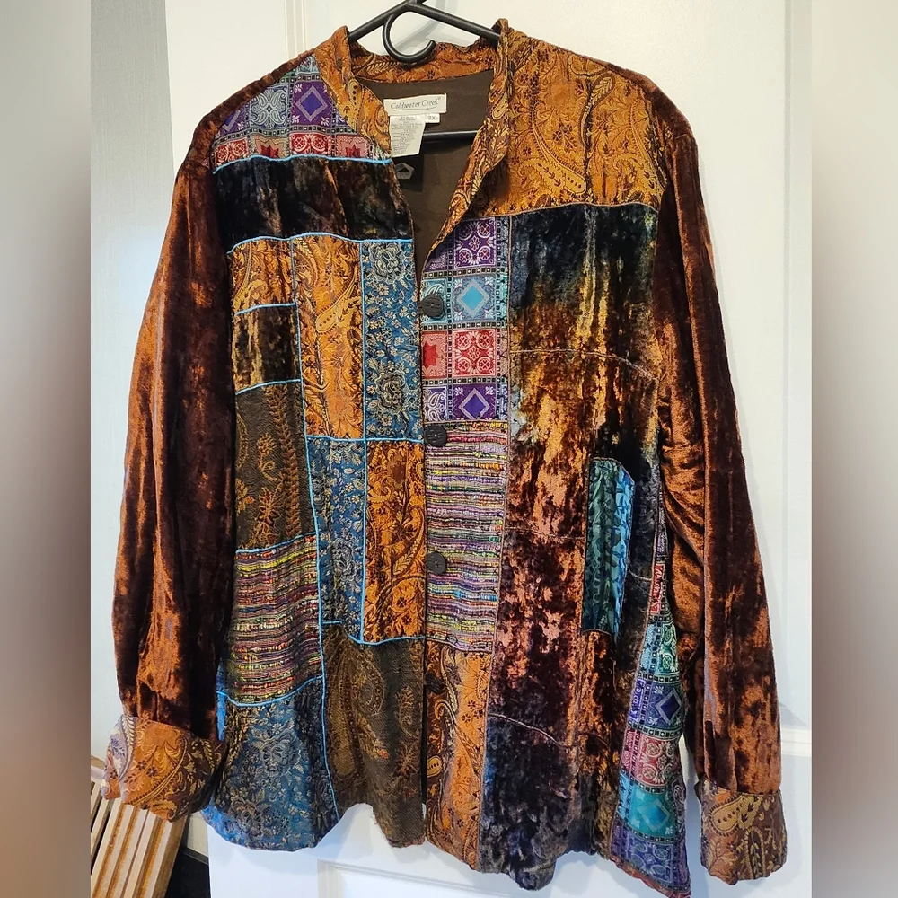 Coldwater Creek Patchwork Velvet Jacket Sz 2X - Picture 2 of 6